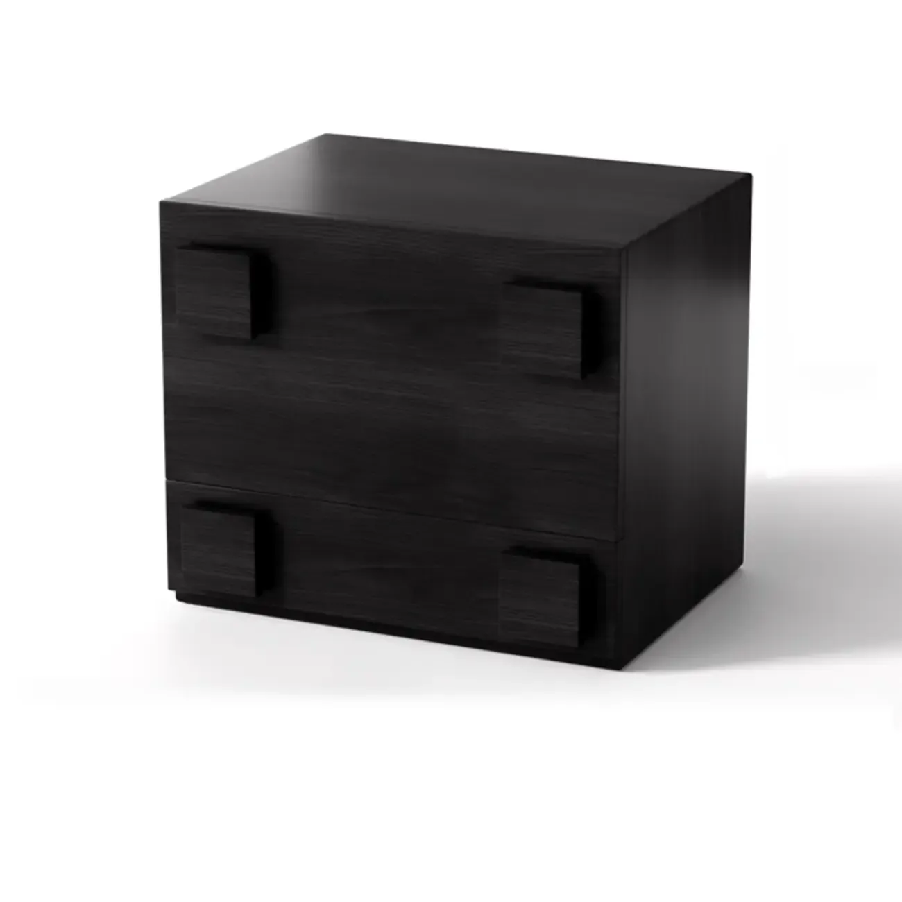 Cubical Solid Wood Double Drawer Nightstand in Nut-Brown Image - 5