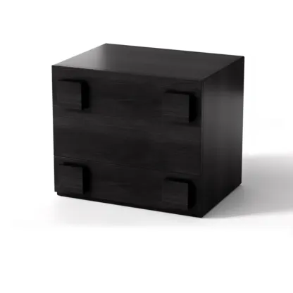 Cubical Solid Wood Double Drawer Nightstand in Nut-Brown Image - 5