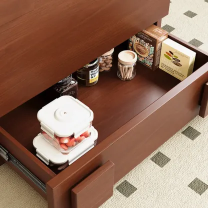 Cubical Solid Wood Double Drawer Nightstand in Nut-Brown Image - 9