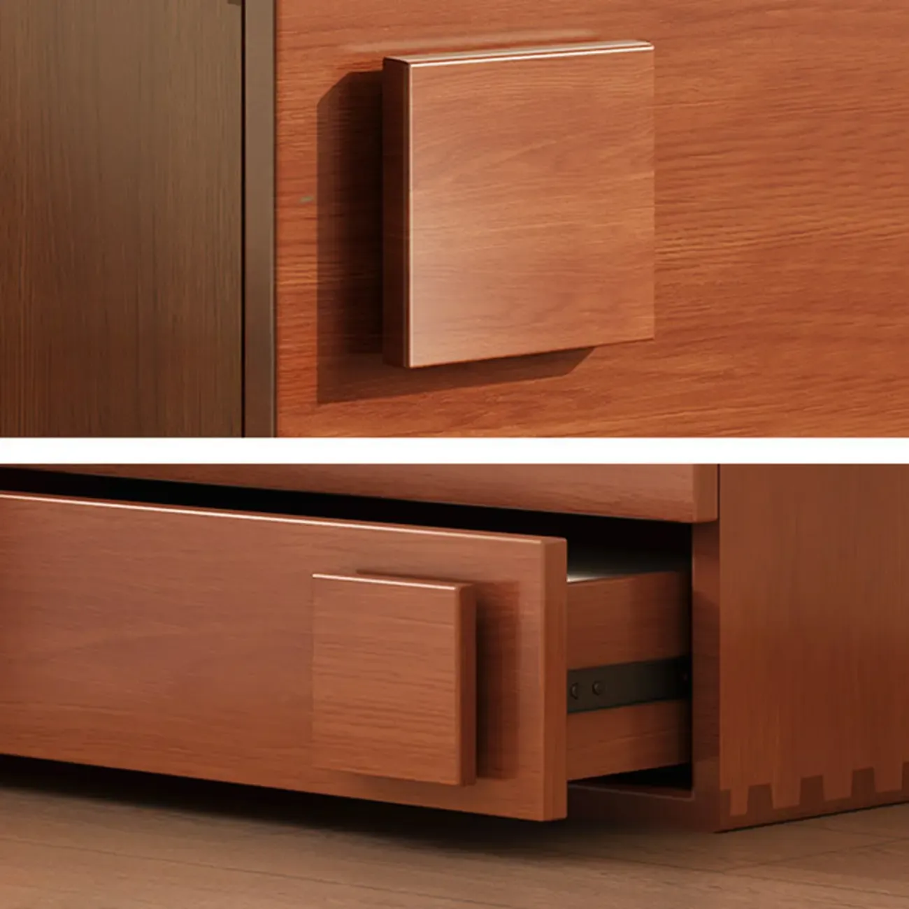 Cubical Solid Wood Double Drawer Nightstand in Nut-Brown Image - 11