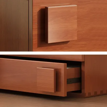 Cubical Solid Wood Double Drawer Nightstand in Nut-Brown Image - 11