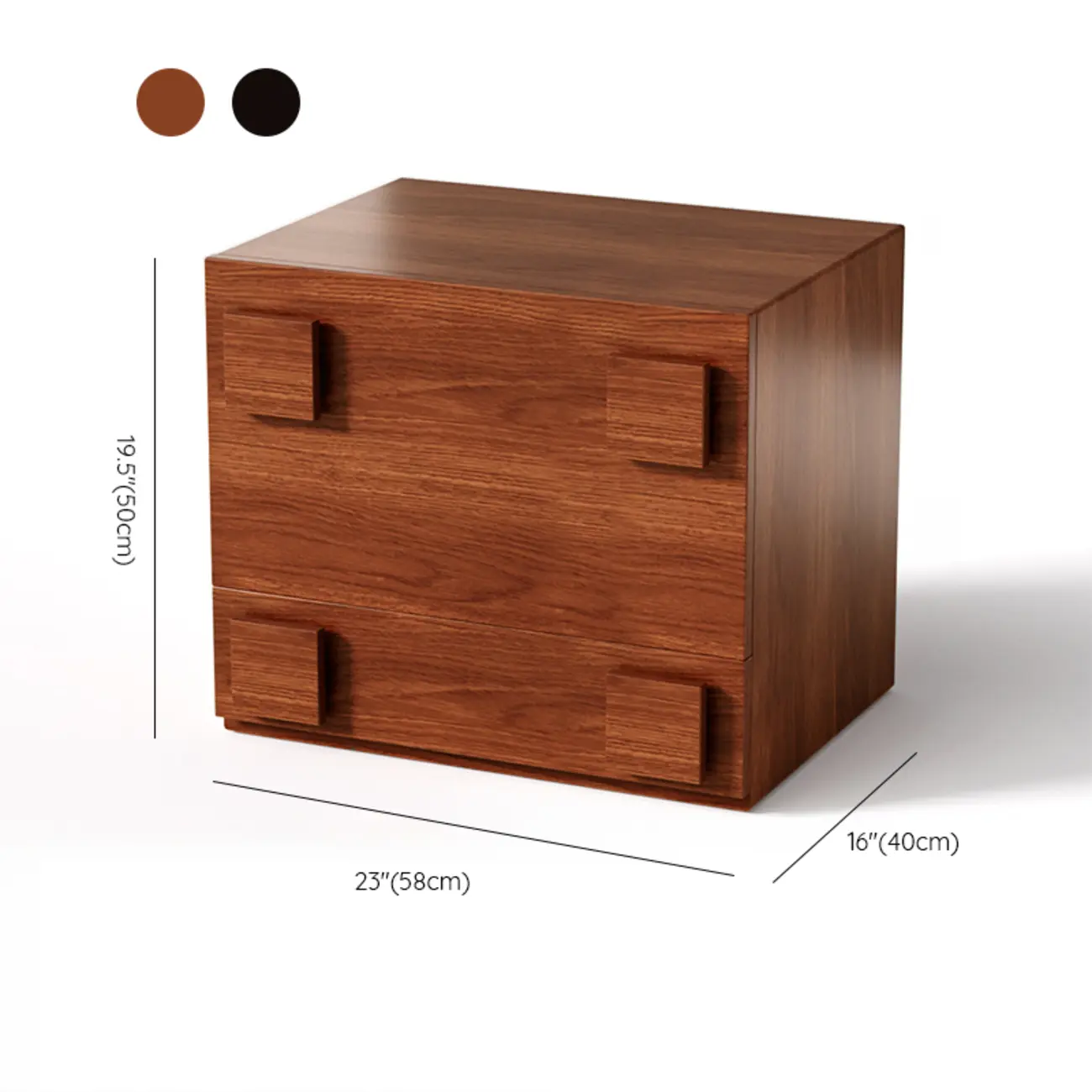 Cubical Solid Wood Double Drawer Nightstand in Nut-Brown #size | homeyfad