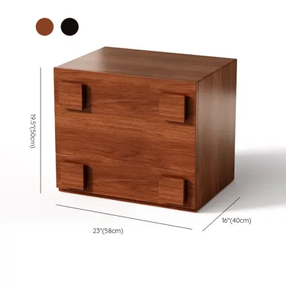 Cubical Solid Wood Double Drawer Nightstand in Nut-Brown #size