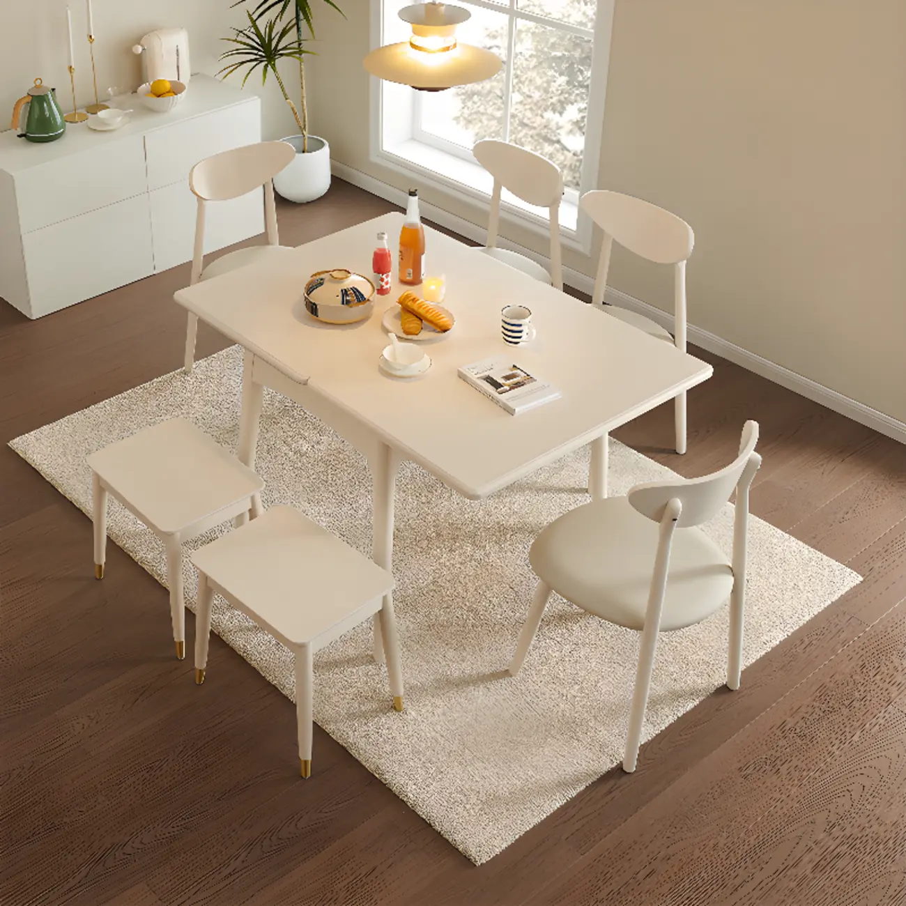 Modern White Folding Wood Dining Table Image - 2 | homeyfad