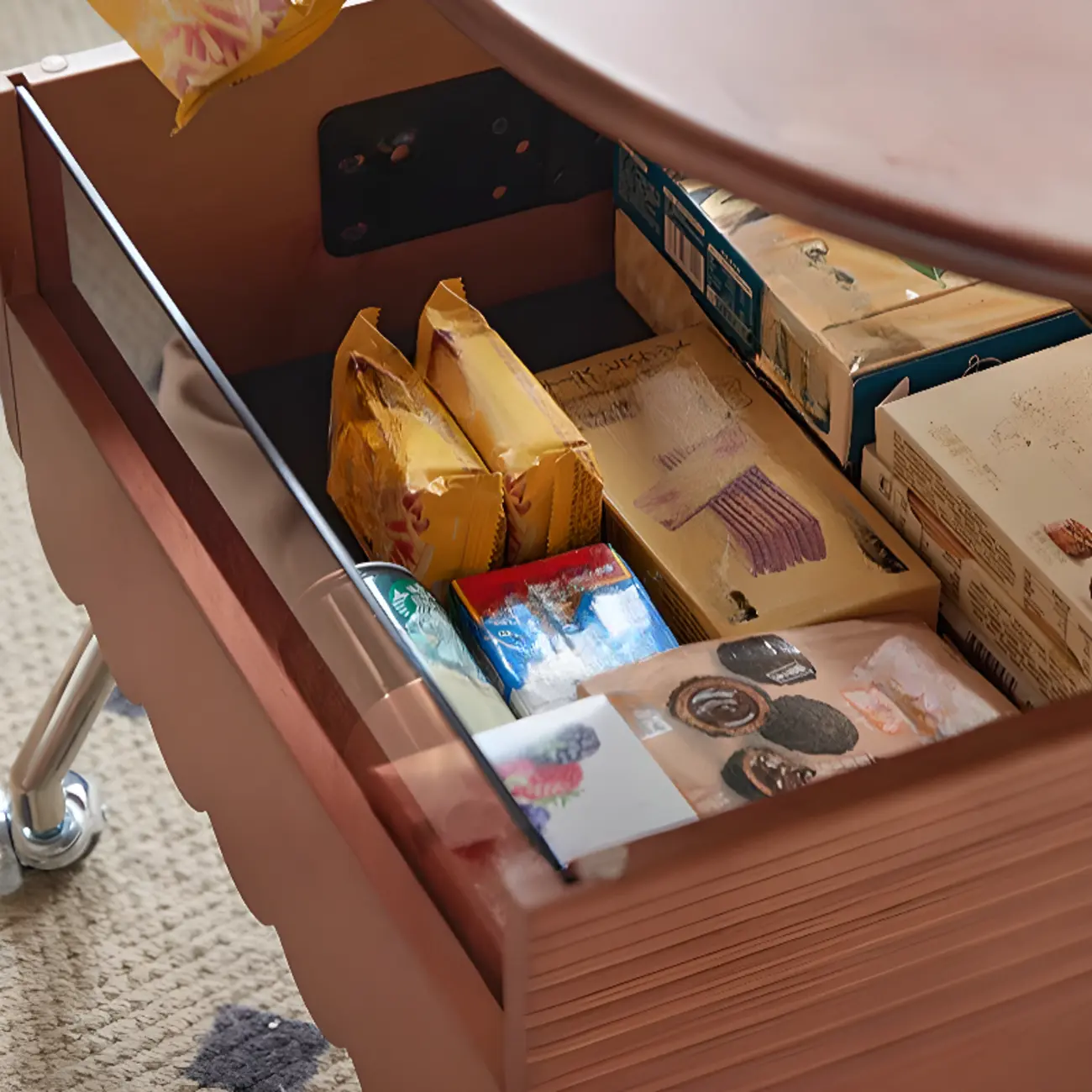 Adjustable Walnut Wood Flower Shaped Coffee Table with Wheels Image - 11 | homeyfad