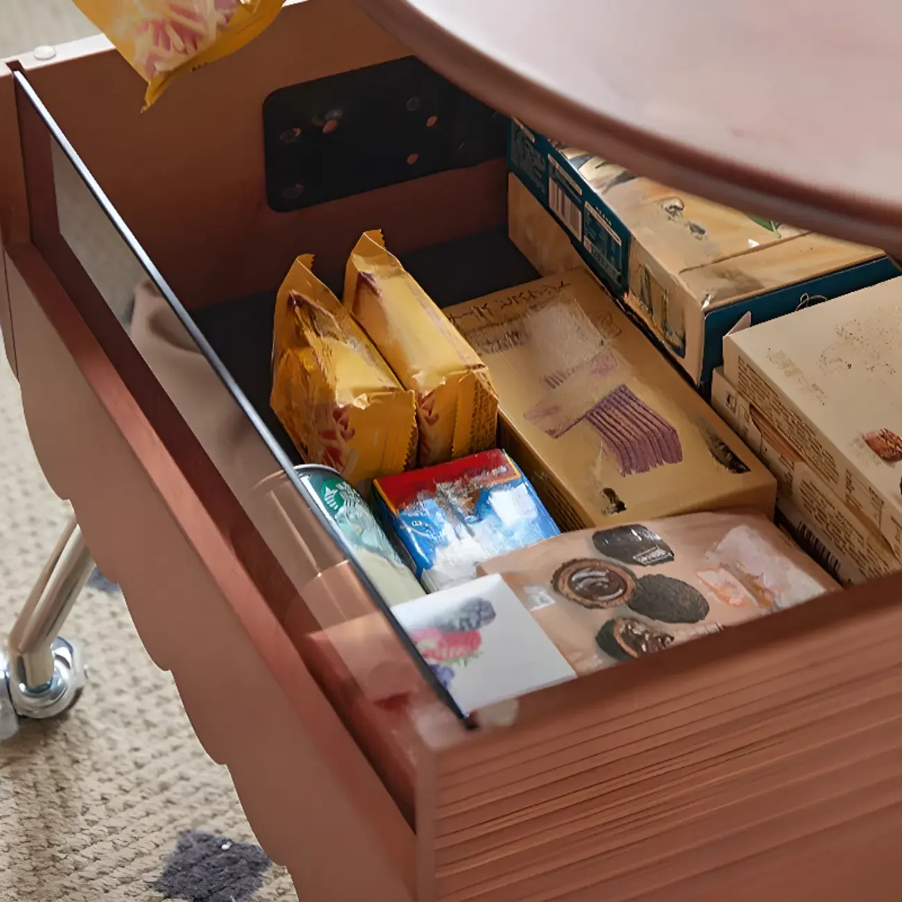 Adjustable Walnut Wood Flower Shaped Coffee Table with Wheels Image - 11