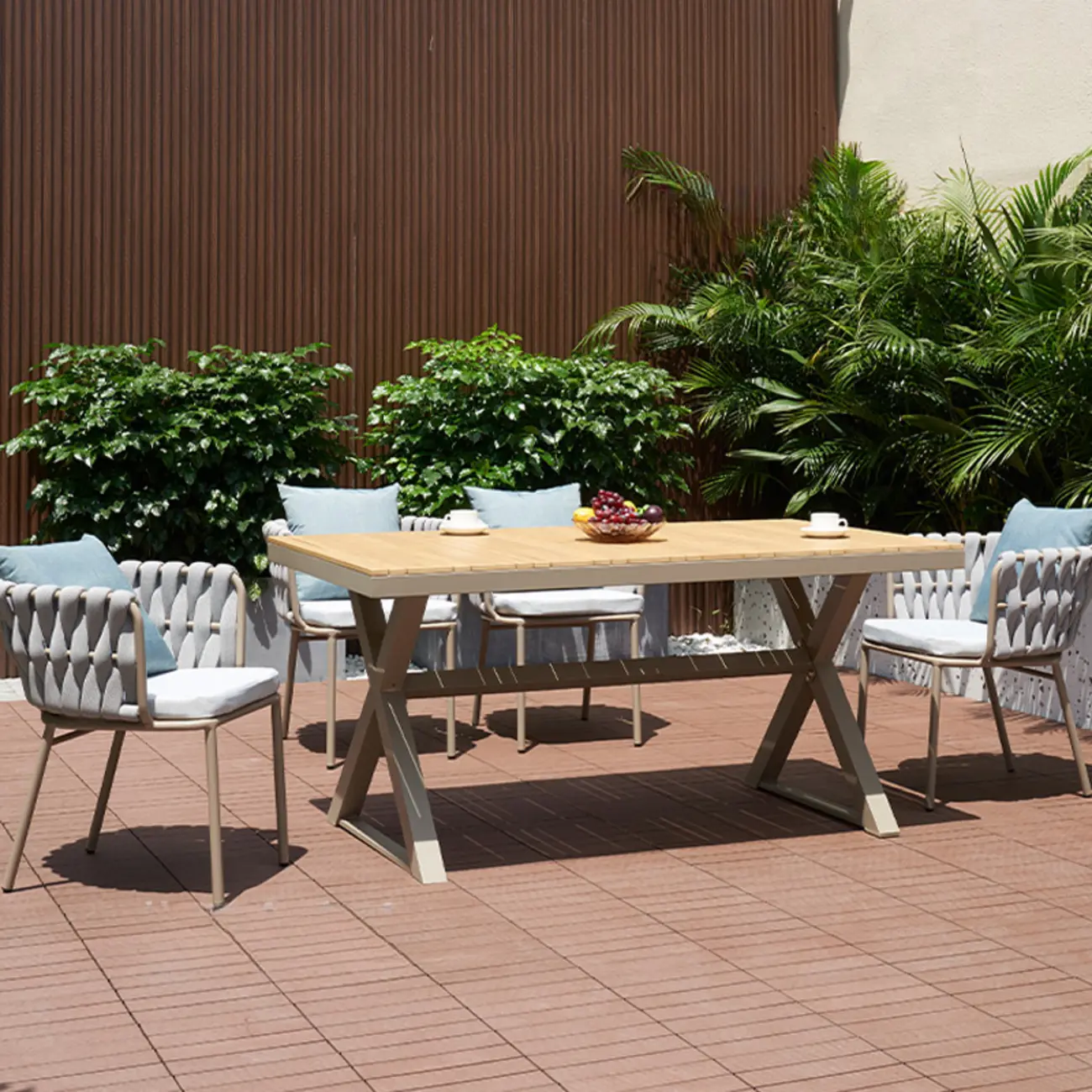 7 Piece Metal Modern Patio Dining Set Weatherproof Image - 4 | homeyfad