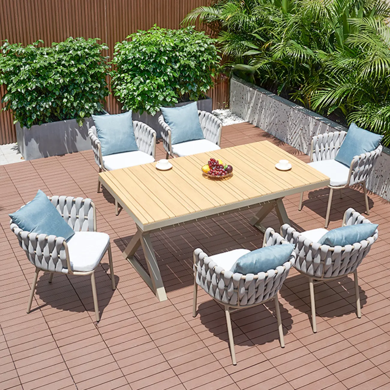 7 Piece Metal Modern Patio Dining Set Weatherproof Image - 1 | homeyfad