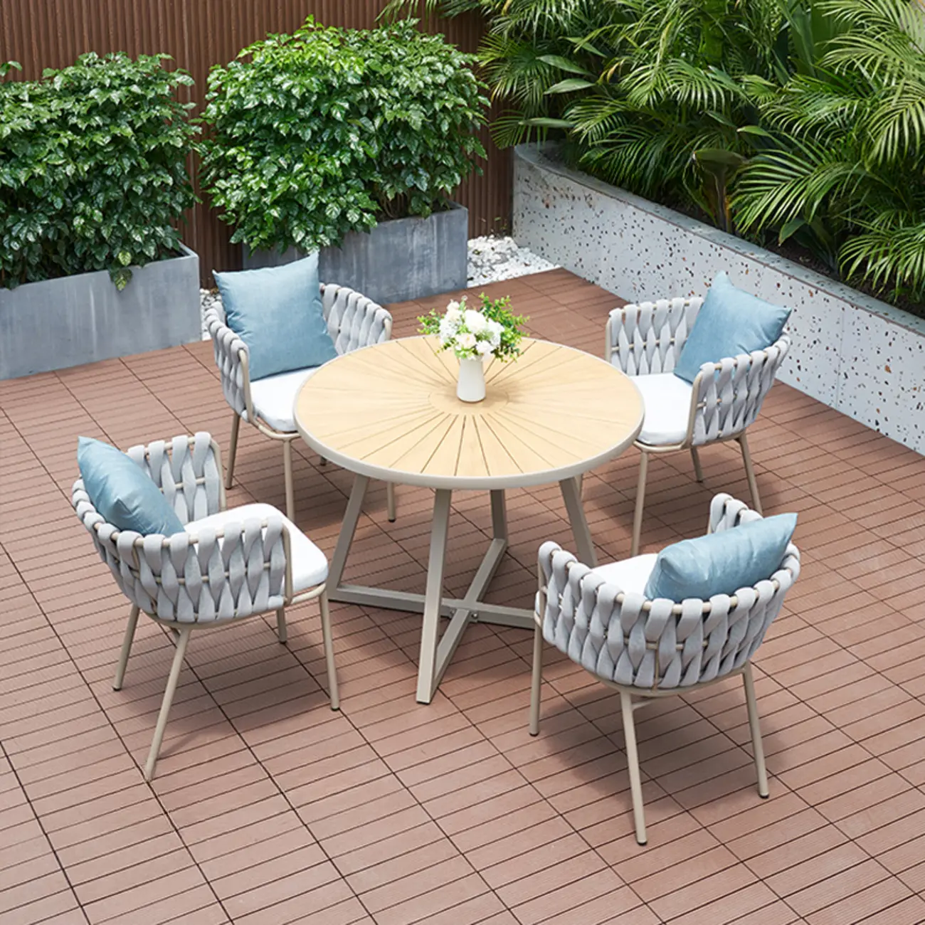 7 Piece Metal Modern Patio Dining Set Weatherproof Image - 2 | homeyfad