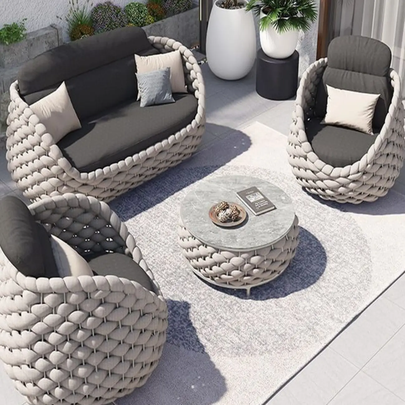 UV Resistant Modern Beige Outdoor Sofa with Thick Cushion Image - 1 | homeyfad