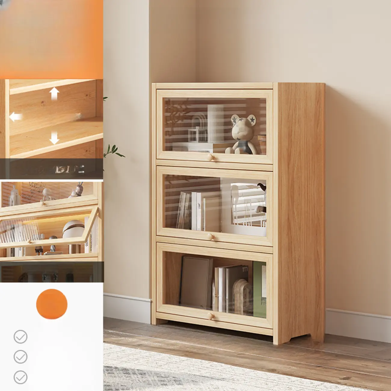 Classic Natural Finish Solid Wood 5-Shelf Display Bookcase Image - 2 | homeyfad