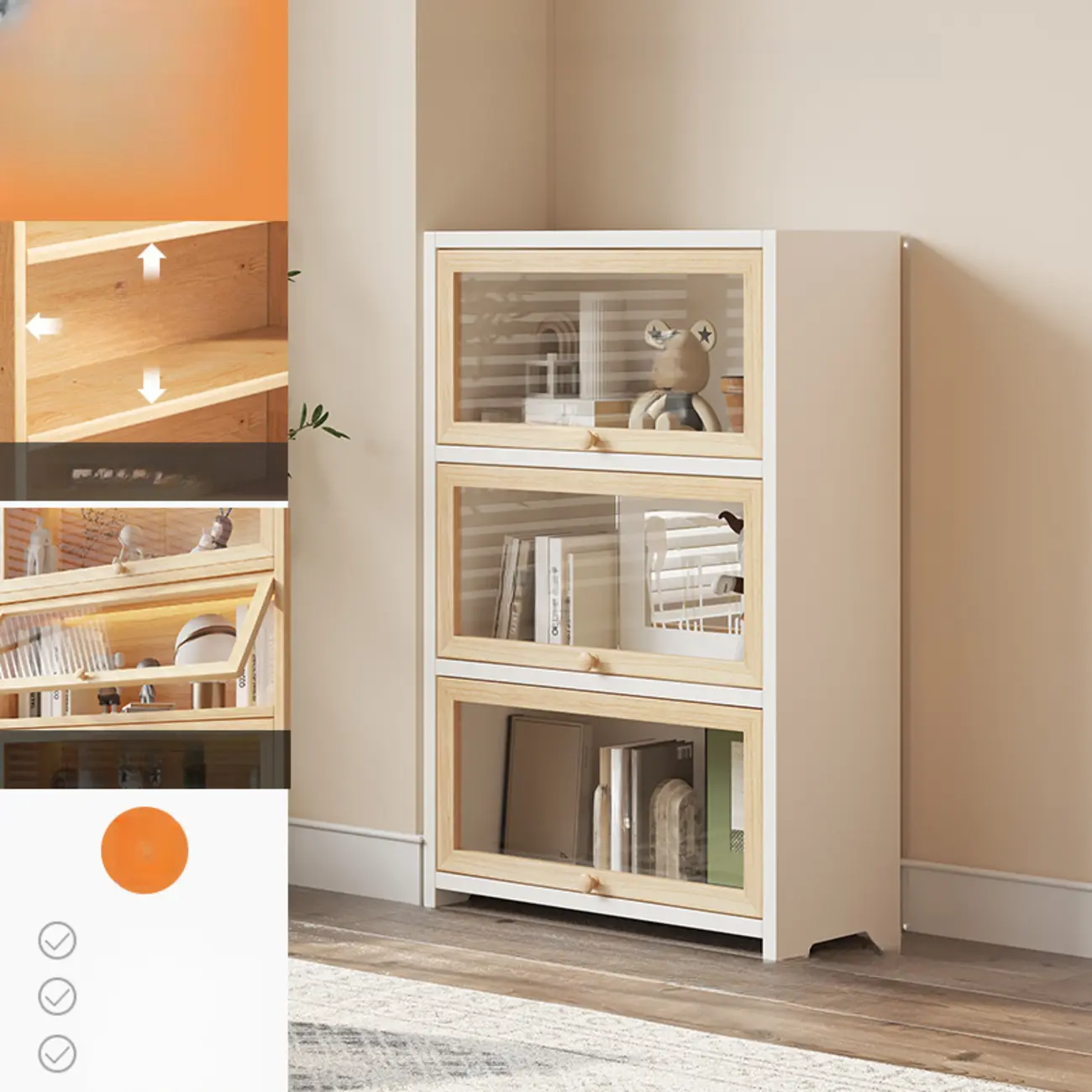 Classic Natural Finish Solid Wood 5-Shelf Display Bookcase Image - 3 | homeyfad