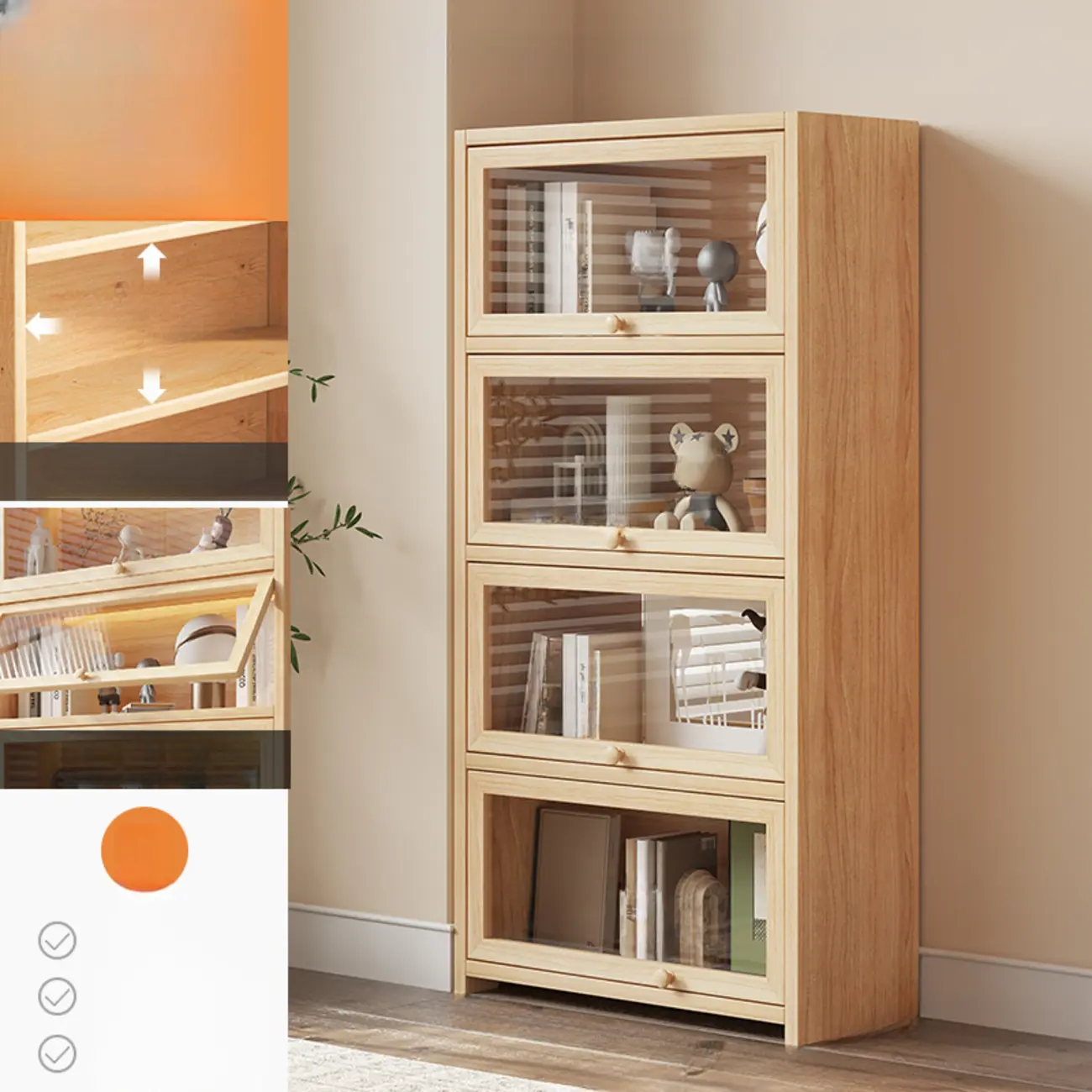 Classic Natural Finish Solid Wood 5-Shelf Display Bookcase Image - 9 | homeyfad