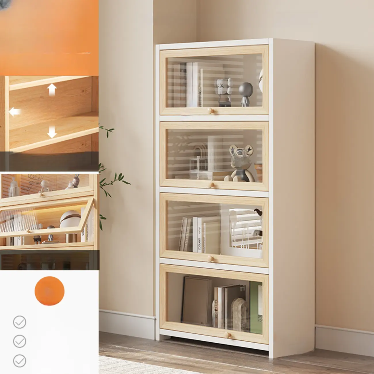 Classic Natural Finish Solid Wood 5-Shelf Display Bookcase Image - 11 | homeyfad