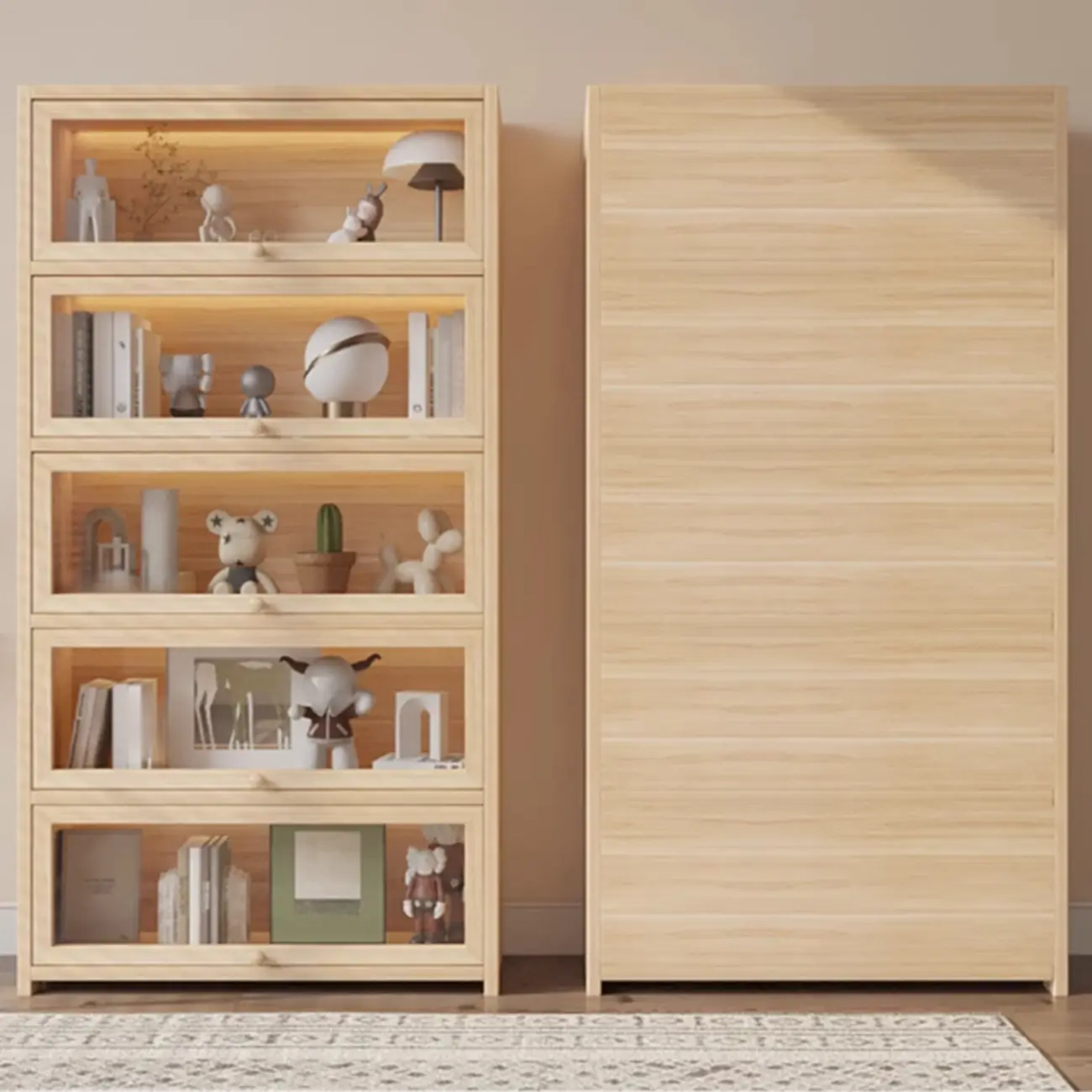 Classic Natural Finish Solid Wood 5-Shelf Display Bookcase Image - 12 | homeyfad