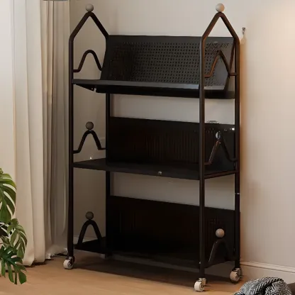 Modern Minimalist White/ Black 3-Tier Metal Rolling Bookshelf Image - 2