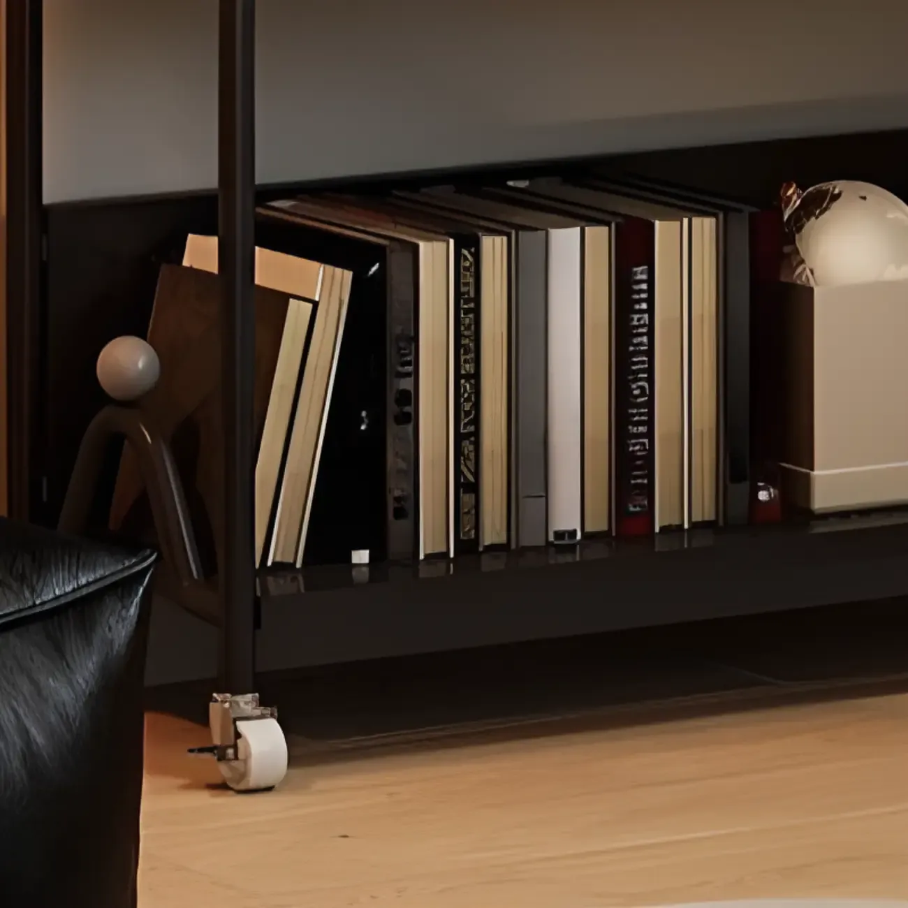 Modern Minimalist White/ Black 3-Tier Metal Rolling Bookshelf Image - 8