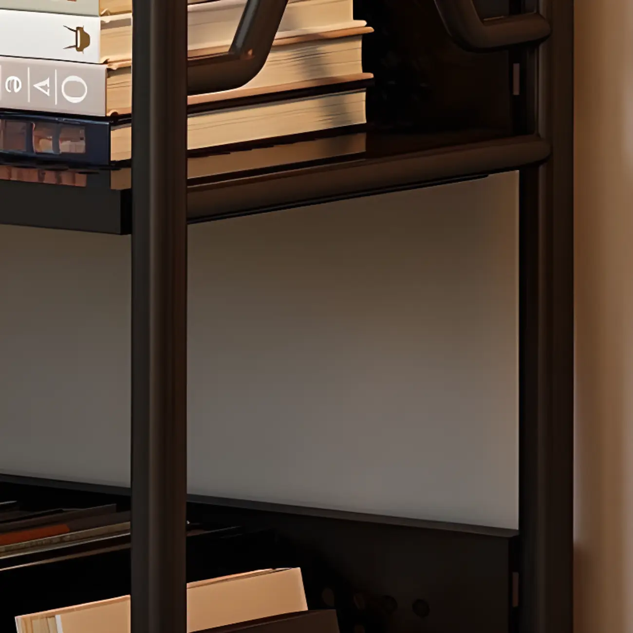 Modern Minimalist White/ Black 3-Tier Metal Rolling Bookshelf Image - 10 | homeyfad