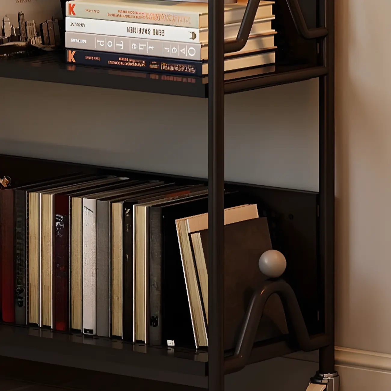 Modern Minimalist White/ Black 3-Tier Metal Rolling Bookshelf Image - 11 | homeyfad