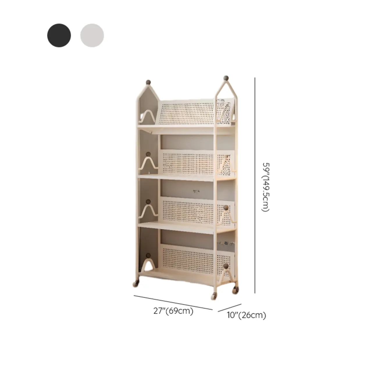 Modern Minimalist White/ Black 3-Tier Metal Rolling Bookshelf Image - 14 | homeyfad