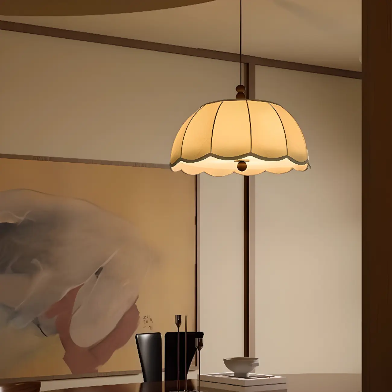 Modern Fabric Pendant Light Fixture Dome Shade, Adjustable  Image - 3 | homeyfad