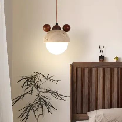 Modern Globe Wood Glass Pendant Light for Bedroom