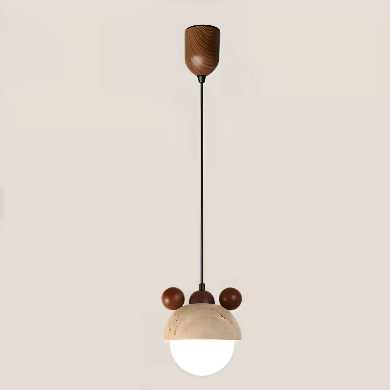 Modern Globe Wood Glass Pendant Light for Bedroom