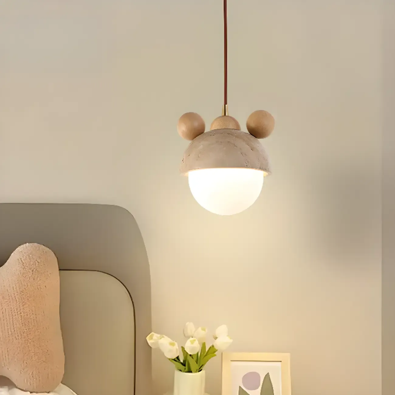 Modern Globe Wood Glass Pendant Light for Bedroom