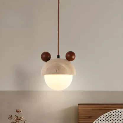 Modern Globe Wood Glass Pendant Light for Bedroom