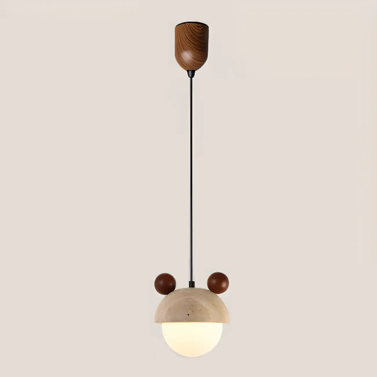 Modern Globe Wood Glass Pendant Light for Bedroom