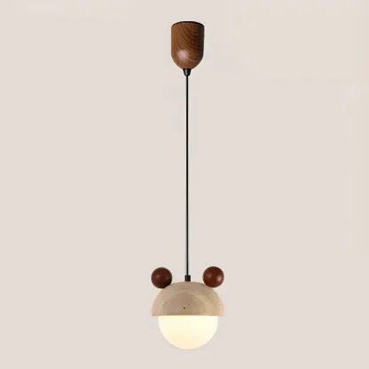 Modern Globe Wood Glass Pendant Light for Bedroom