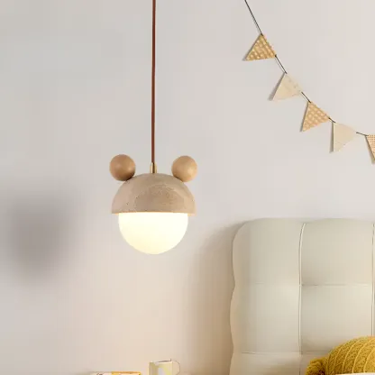 Modern Globe Wood Glass Pendant Light for Bedroom