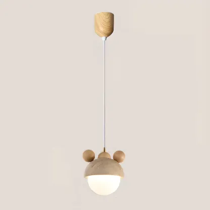 Modern Globe Wood Glass Pendant Light for Bedroom