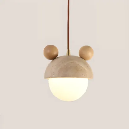 Modern Globe Wood Glass Pendant Light for Bedroom