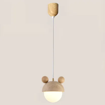 Modern Globe Wood Glass Pendant Light for Bedroom