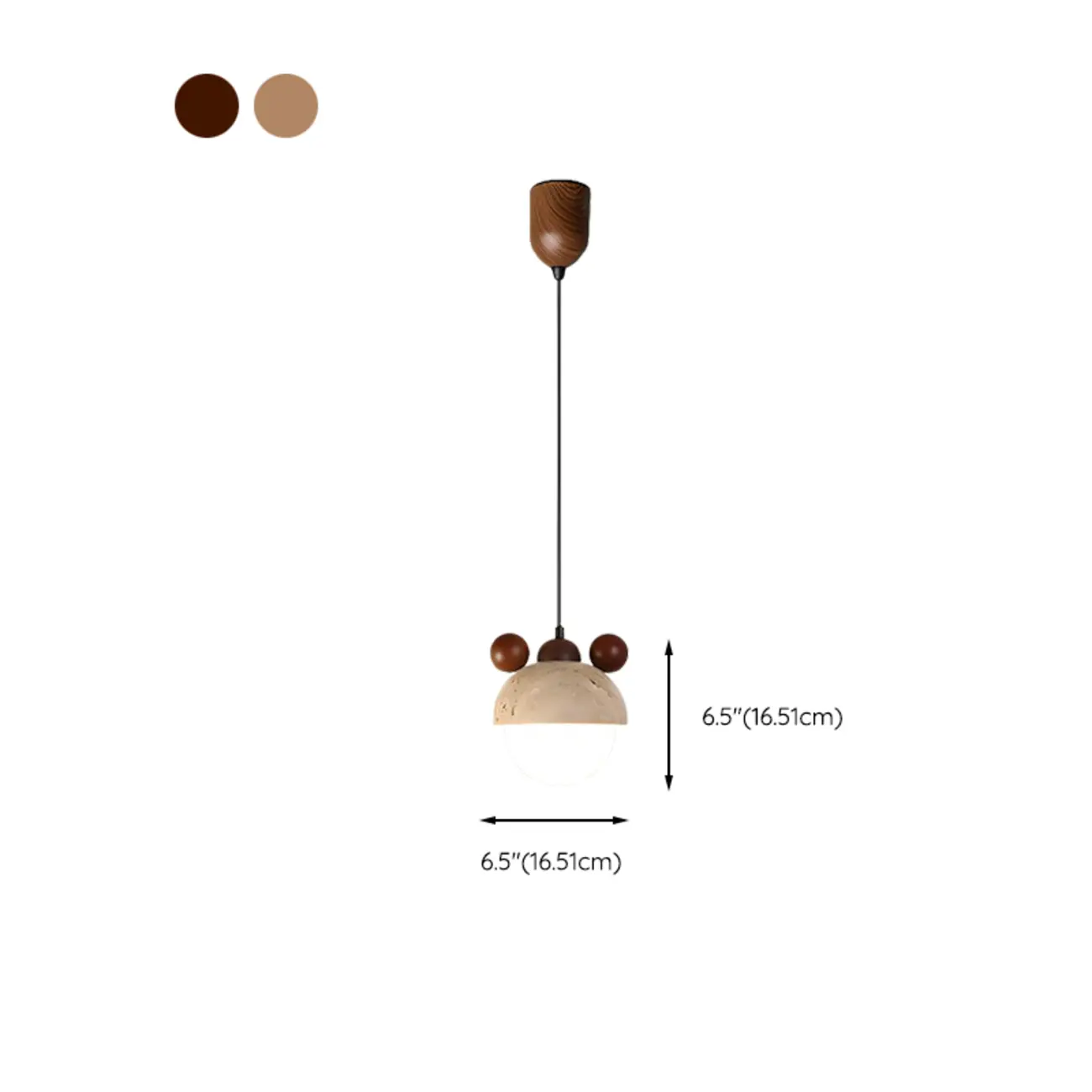 Stone Globe Wood Glass Bi-pin Pendant Light #size