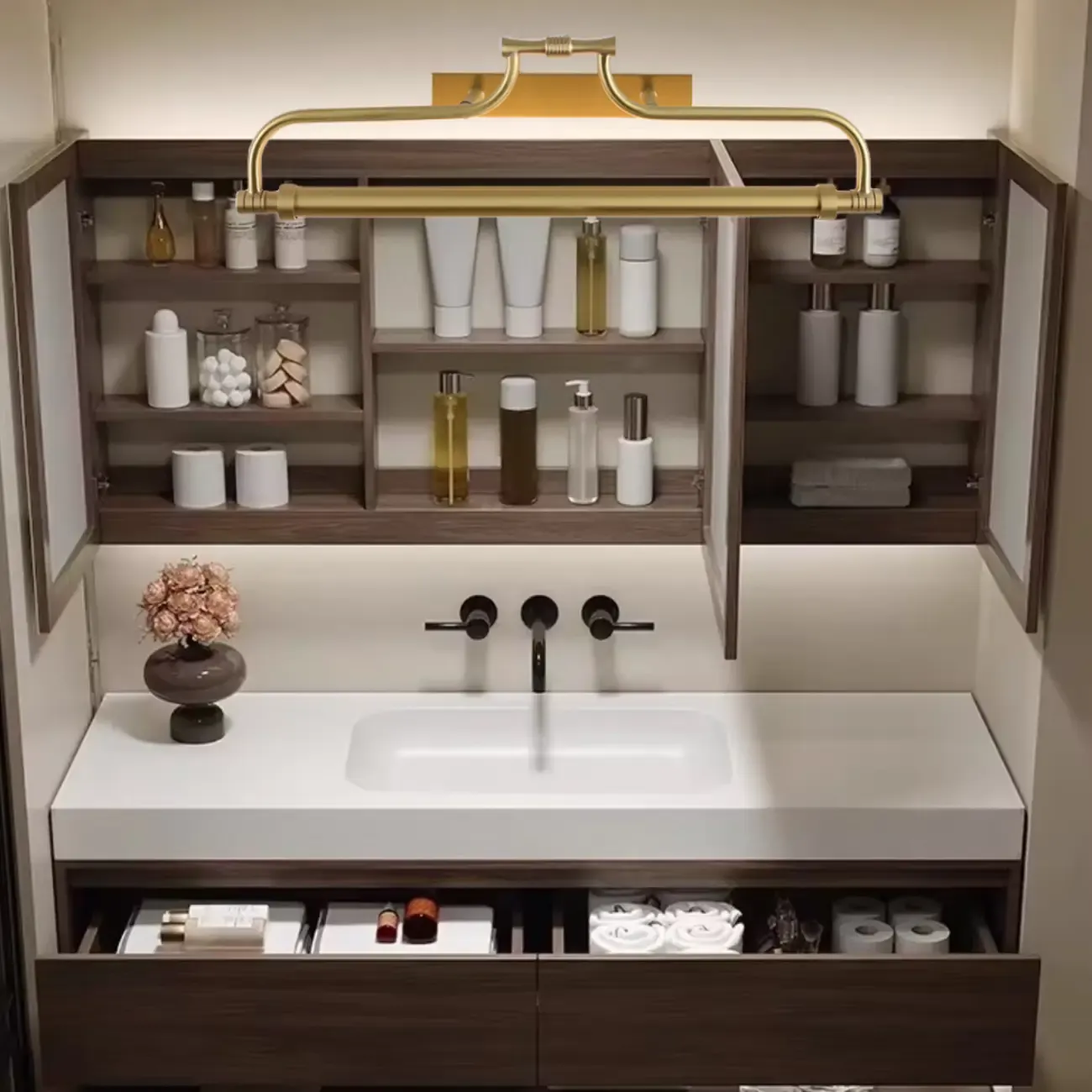 Brass Angular LED Vanity Light with Classic Design Image - 7