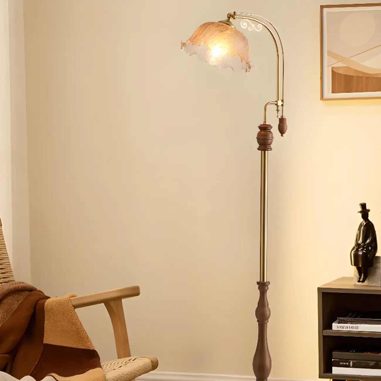 Traditional Metal and Wood LED Floor Lamp for Living Room Image - 1