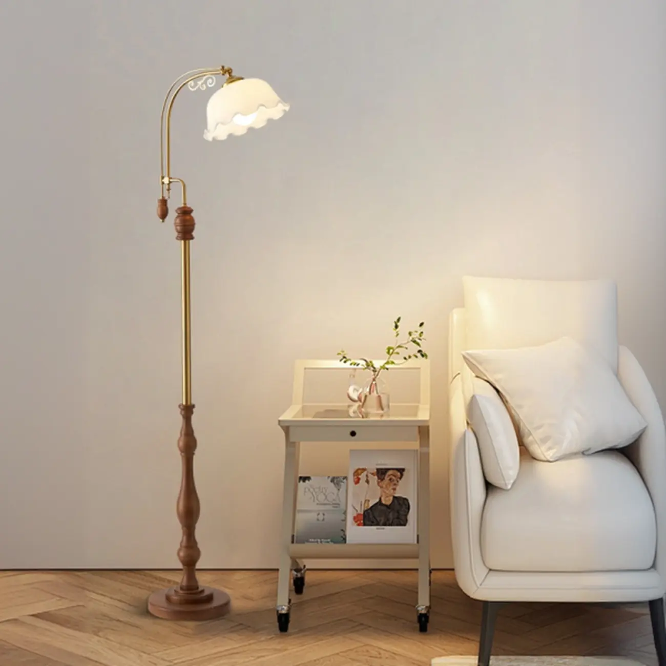 Traditional Metal and Wood LED Floor Lamp for Living Room Image - 2 | homeyfad