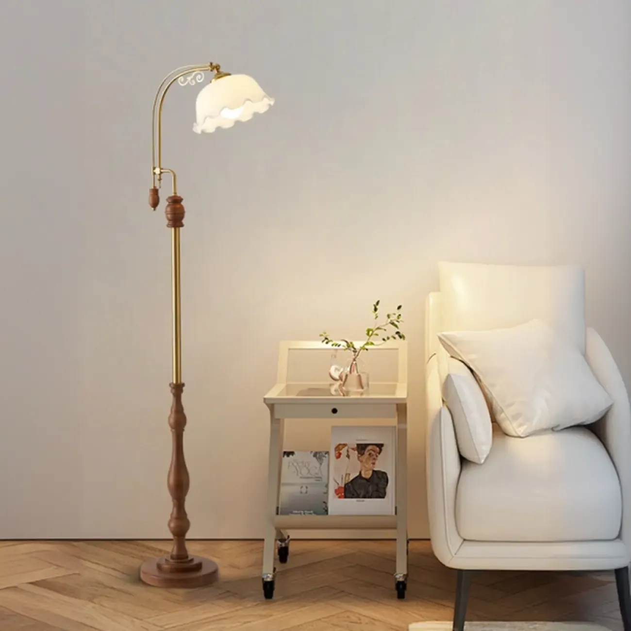 Traditional Metal and Wood LED Floor Lamp for Living Room Image - 2
