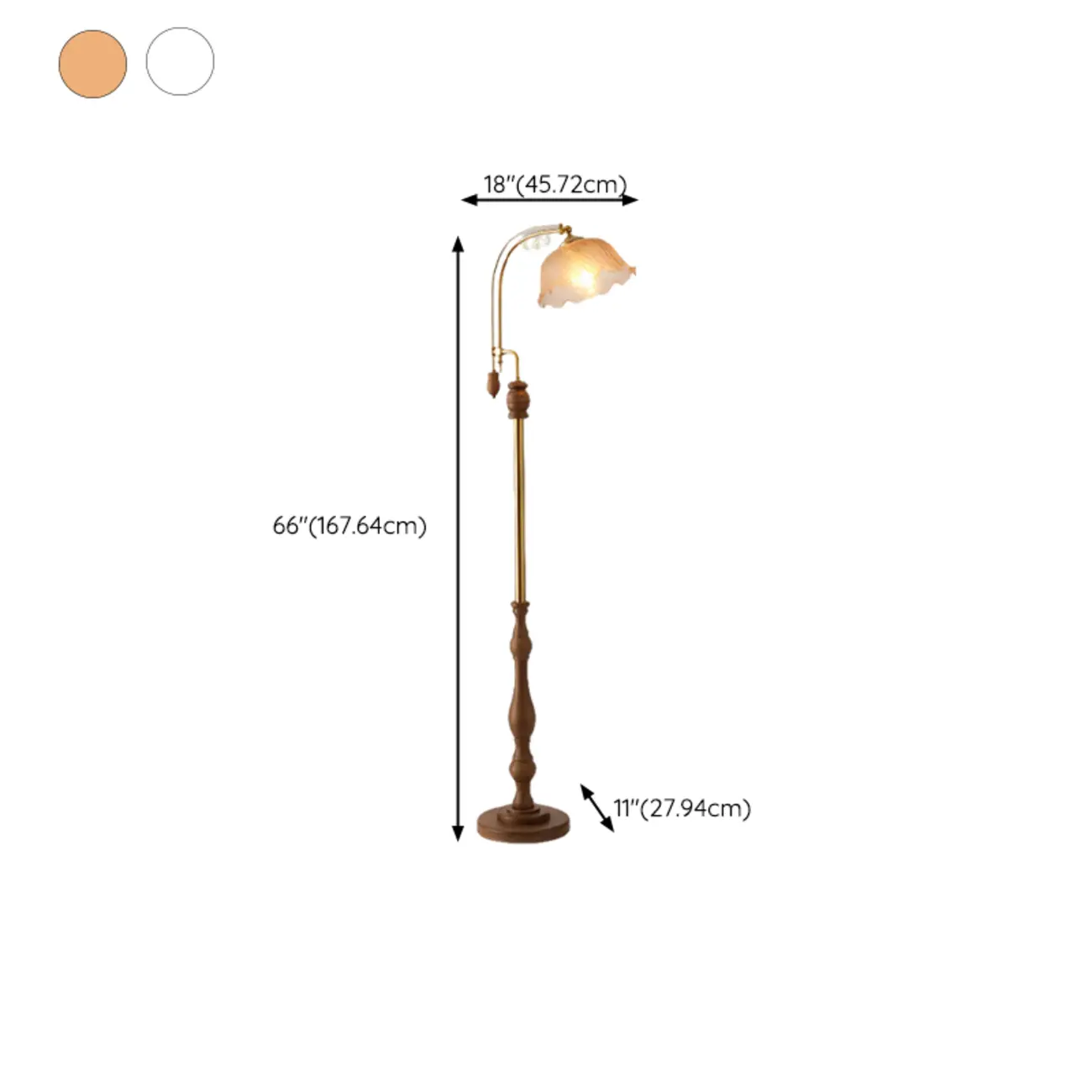 Classic Walnut Wood Glass Floral Shade Metal Arc Floor Lamp #size