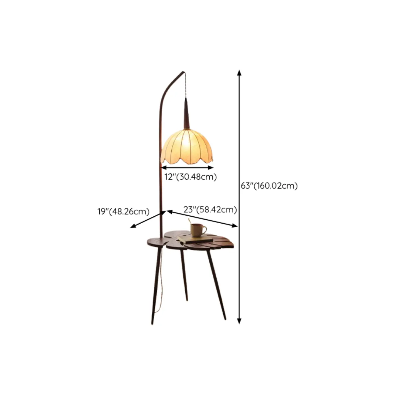 Elegant LED Tripod Arc Floor Lamp with Table & Fabric Shade #size