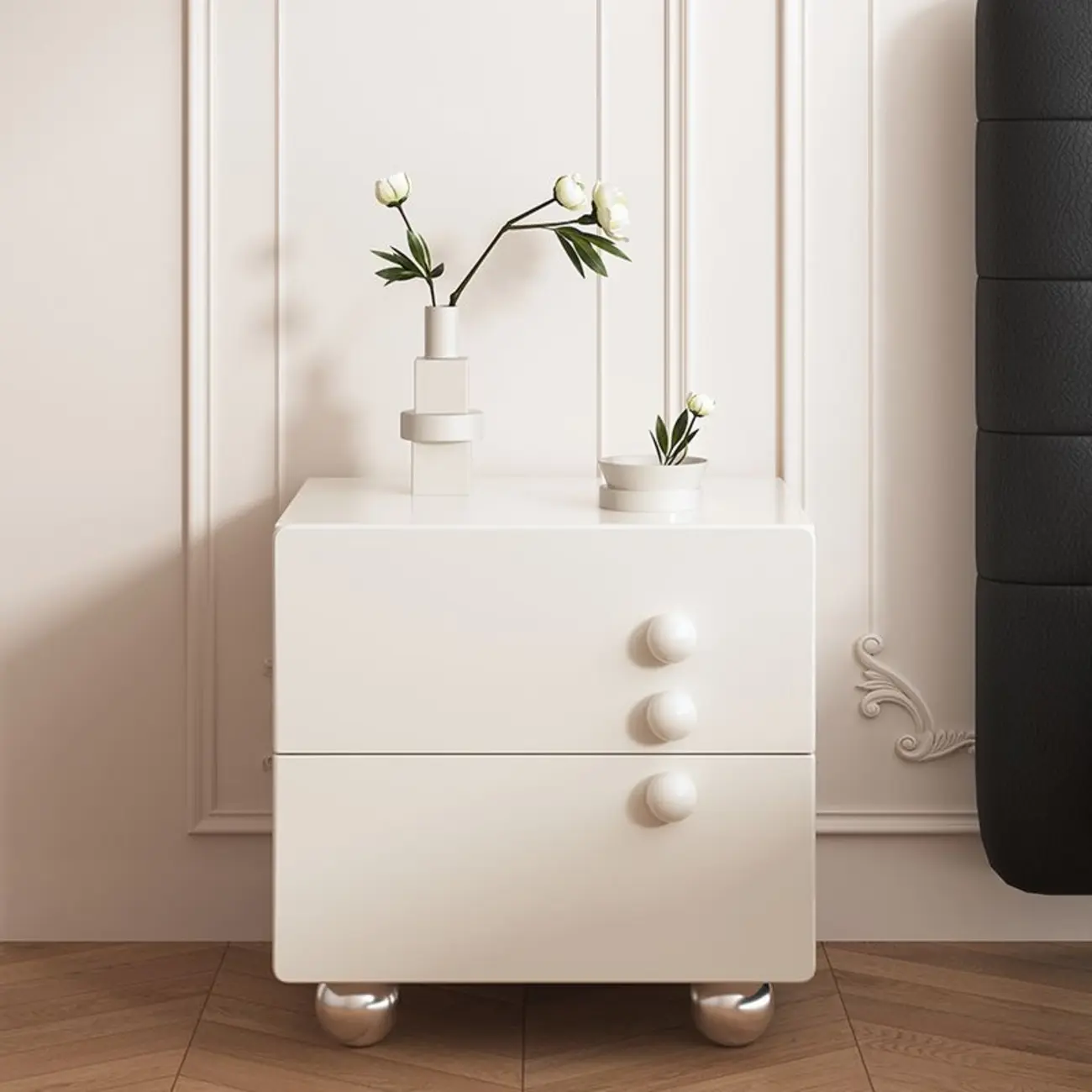Contemporary Glossy Cream Wooden 2-Drawer Nightstand Image - 1 | homeyfad
