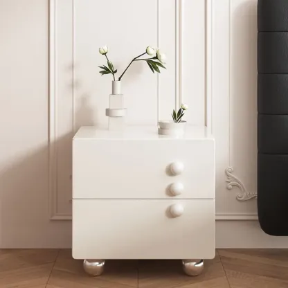 Contemporary Glossy Cream Wooden 2-Drawer Nightstand Image - 1
