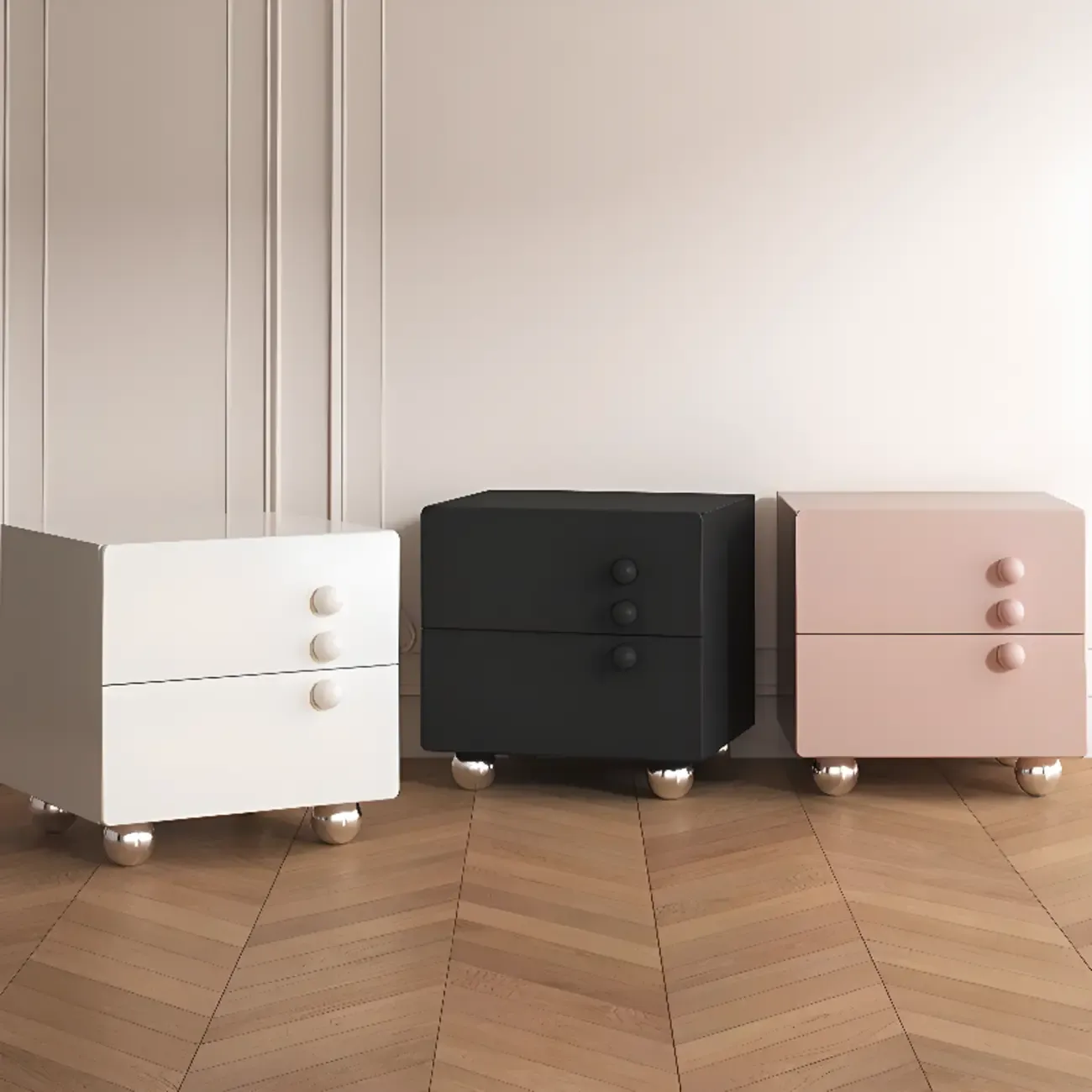 Contemporary Glossy Cream Wooden 2-Drawer Nightstand Image - 8