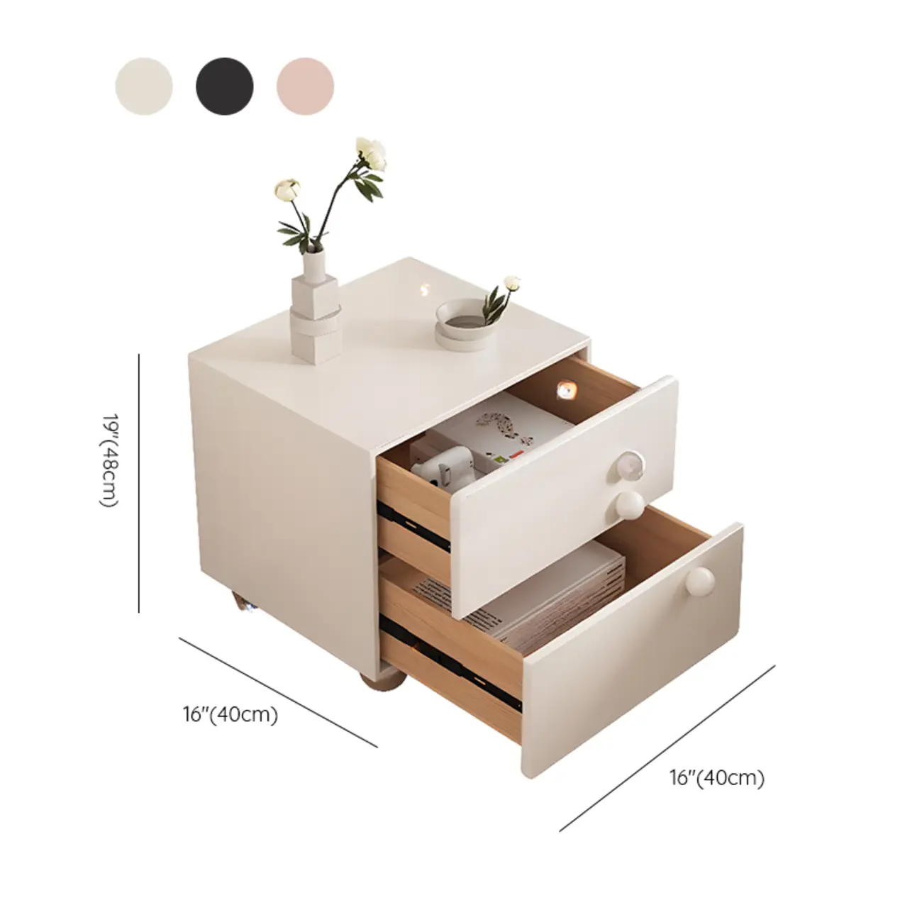 Contemporary Glossy Cream Wooden 2-Drawer Nightstand Image - 10 | homeyfad