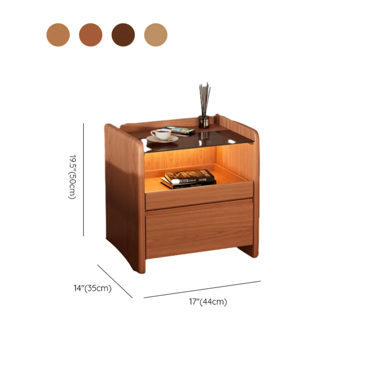 Durable Cherry Wood Storage Nightstand with Bulti-in Lighting #size | homeyfad