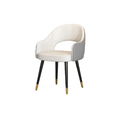 Open Curved Back Leather Armrest Dining Chairs Image - 2