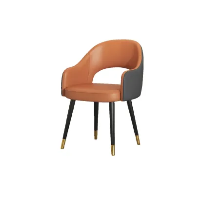 Open Curved Back Leather Armrest Dining Chairs Image - 9