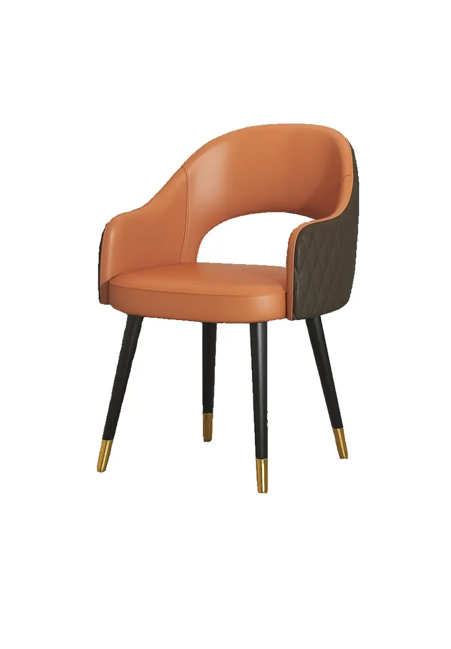 Open Curved Back Leather Armrest Dining Chairs Image - 14